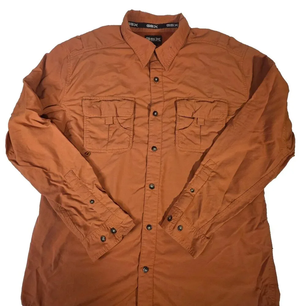 GSX Guide Series Extreme Mens Medium Fishing Shirt Long Sleeve Vent Burnt Orange